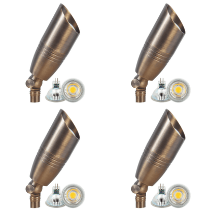 4x/8x/12x Package 12V Low Voltage LED Outdoor Landscape Brass Spotlight with 5W 3000K Bulb