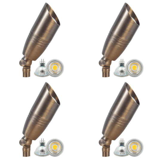 4x/8x/12x Package 12V Low Voltage LED Outdoor Landscape Brass Spotlight with 5W 3000K Bulb