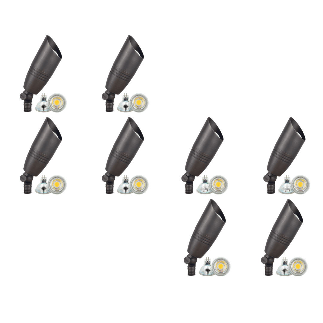 4x/8x/12x Package 12V Low Voltage LED Outdoor Landscape Brass Spotlight with 5W 3000K Bulb