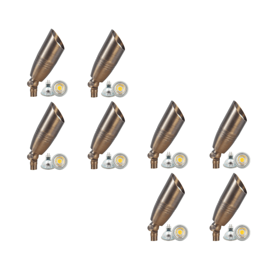 4x/8x/12x Package 12V Low Voltage LED Outdoor Landscape Brass Spotlight with 5W 3000K Bulb