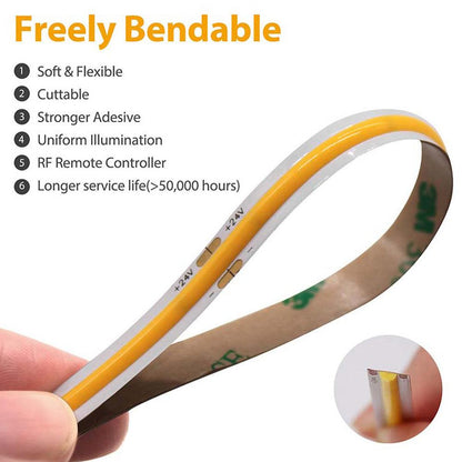 16ft/32ft/82ft Dotless Single Color Linear 8mm 3.4W/ft / 4.5W/ft 10mm LED Strip Lights Low Voltage FCOB DC24V Tape Light