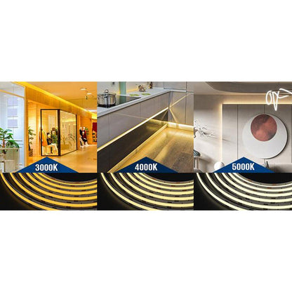 16ft/32ft/82ft Dotless Single Color Linear 8mm 3.4W/ft / 4.5W/ft 10mm LED Strip Lights Low Voltage FCOB DC24V Tape Light